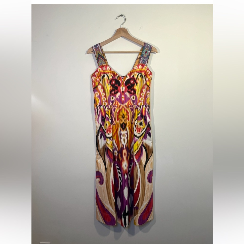 ETRO FUCHSIA IKAT RIBBON STRAP MIDI DRESS SIZE EU 40 - Picture 7 of 13